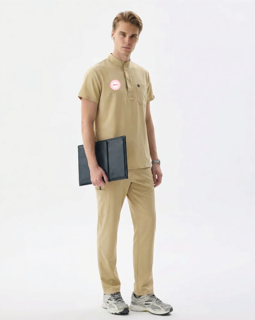 Nova Premium Yeni Yönetmeliğe Uygun Bej Sağlık Teknisyeni / Teknikeri Forma - Likralı Scrubs Takımı