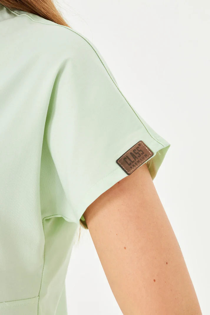 N O V A | Su Yeşili Siyah Düz Paça Pantolon Kadın Likralı Hakim Yaka Yarım Çıtçıtlı Hemşire Ve Doktor Forması Scrubs