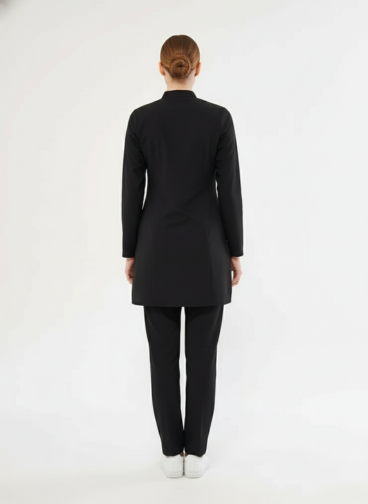 Tesettür - Siyah Likralı Hemşire Üniforma Takımı