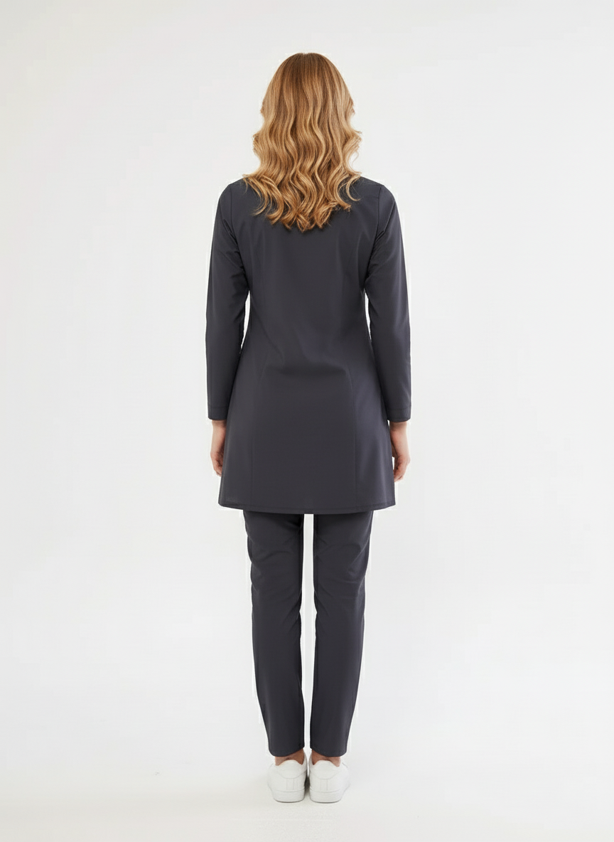 Tesettür - Antrasit Likralı Hemşire Üniforma Takımı