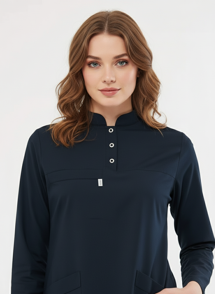 Tesettür - Lacivert Likralı Hemşire Üniforma Takımı