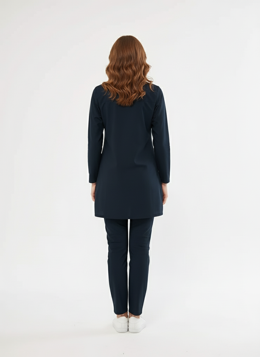 Tesettür - Lacivert Likralı Hemşire Üniforma Takımı