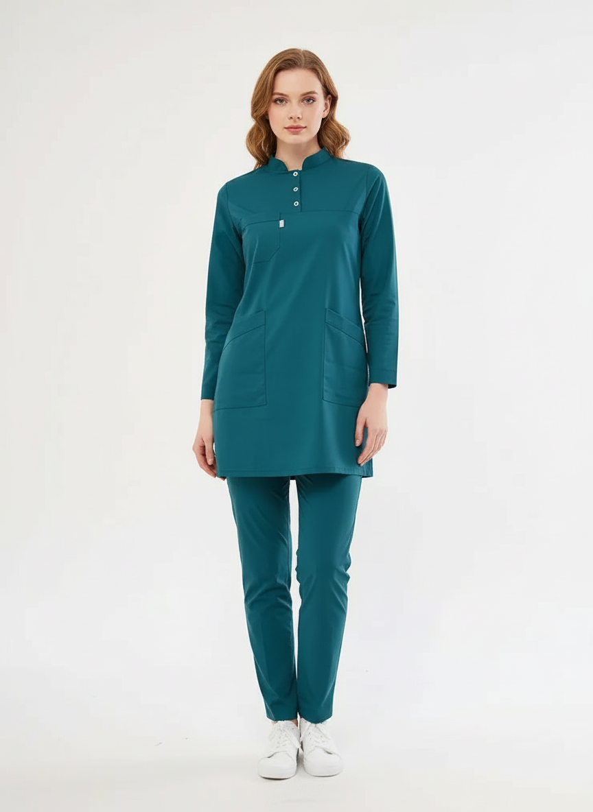 Хиджаб - комплект униформы медсестры из лайкры цвета петролеум